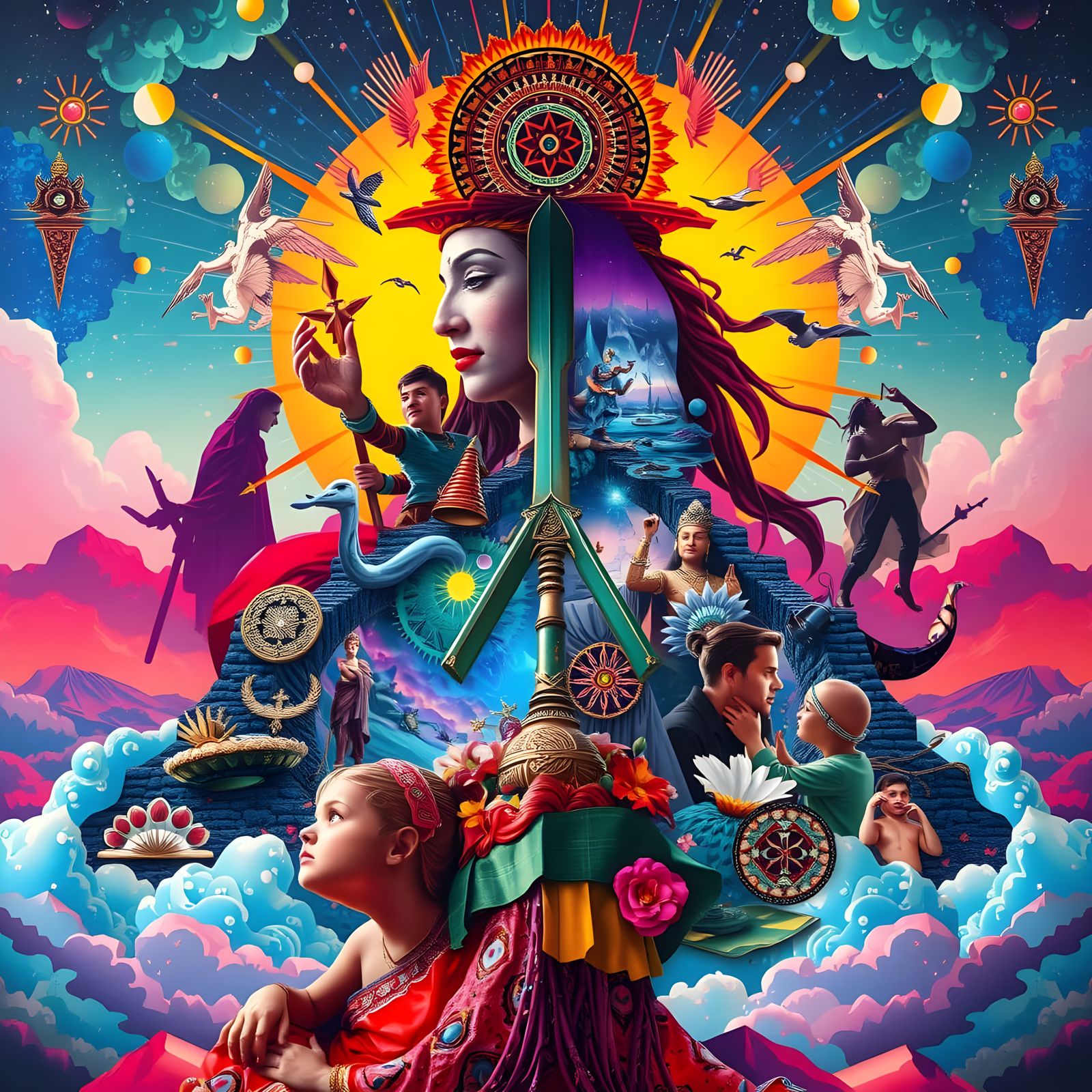 Surreal 3D Collage Art: Holy Presence in Shadow