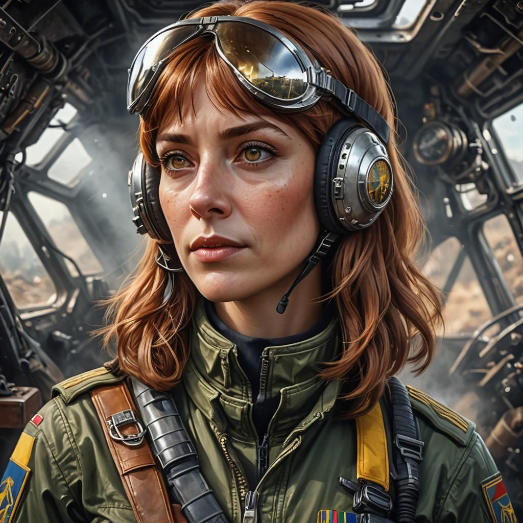 Ukrainian Pilot Portrait with Metallic Goggles