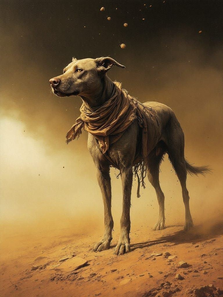 Desert Bones & Dog at Dusk, Frontier Mythology Style
