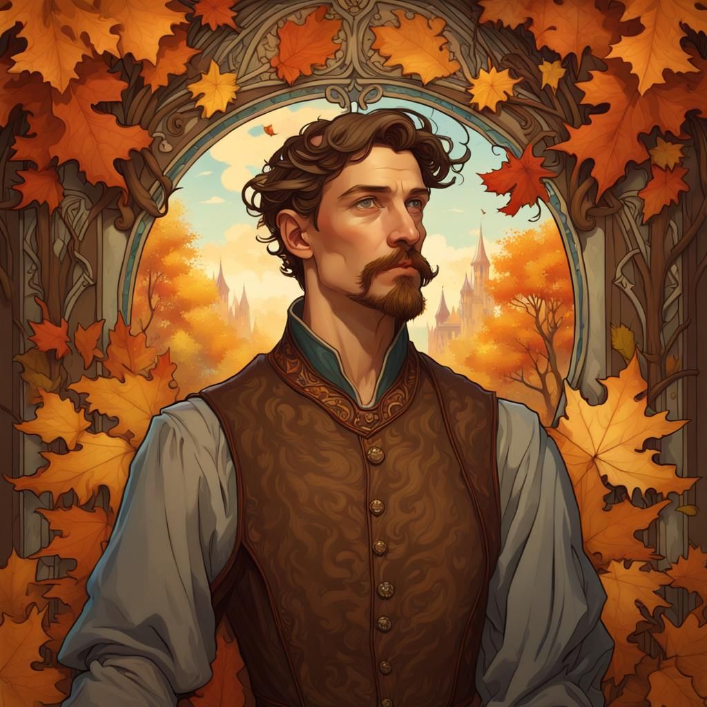 Art Nouveau Autumn Lord in Style of Mucha