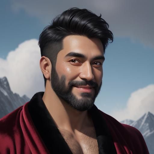 Joyful Man in Red Bathrobe, Impasto Painting