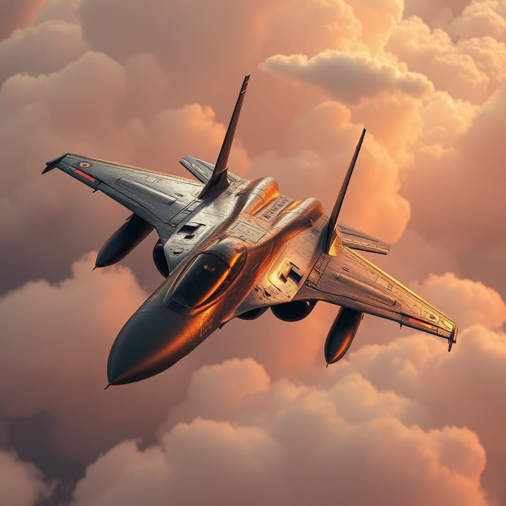 Fighter Jet Soaring Through Cloudy Skies