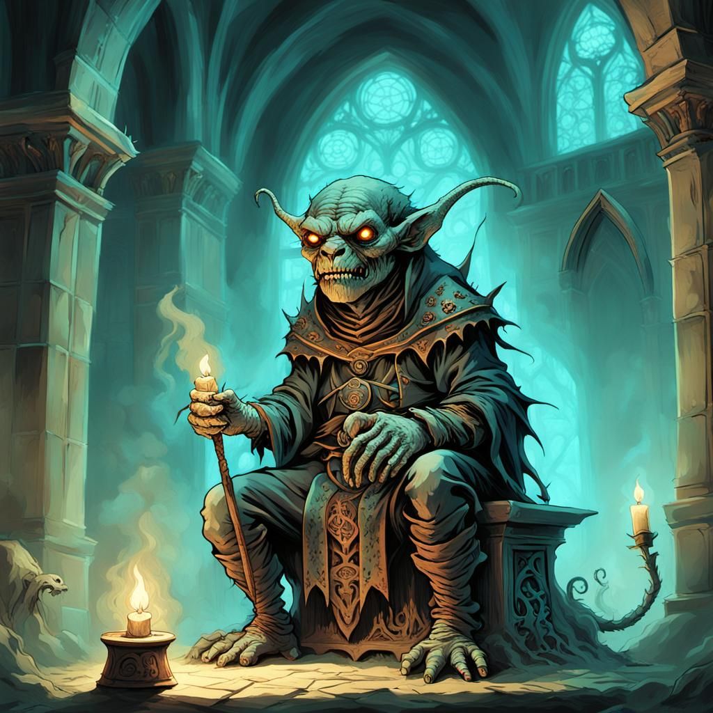 Demonic Creature in Gothic Cathedral: Dark Fantasy Horror