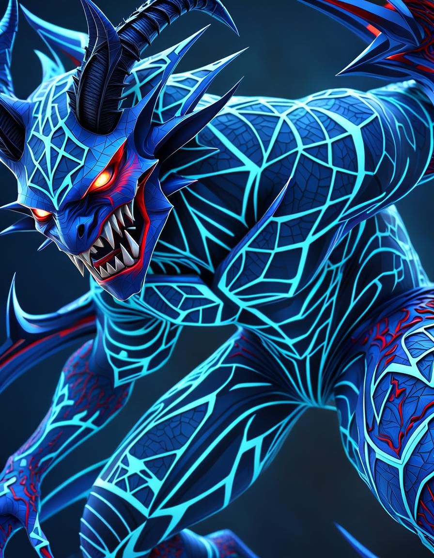 Striking Demon Portrait with Fractal Patterns in Digital Art