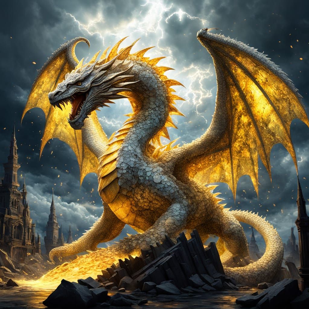 Epic Crystalline Serpent in a Stormy Landscape