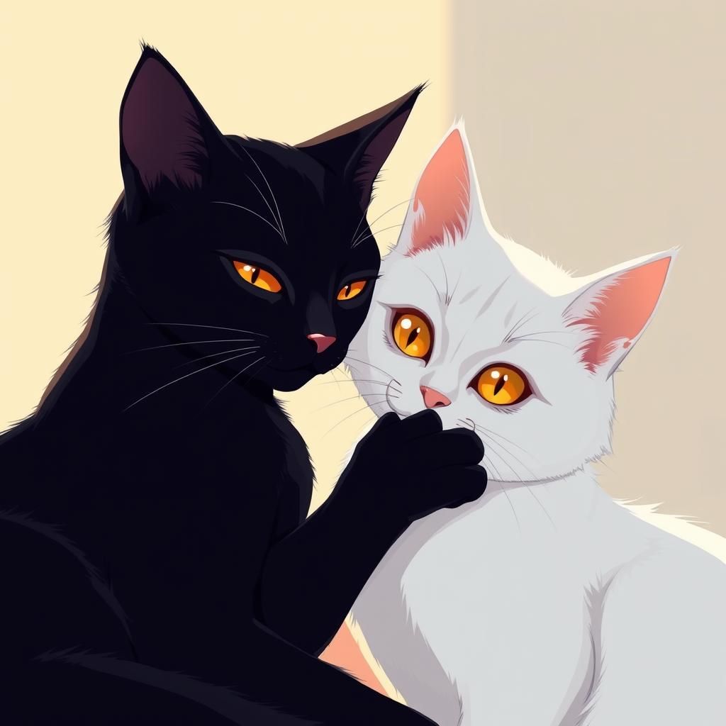 Affectionate Cats in Manga Style Anime Wallpaper