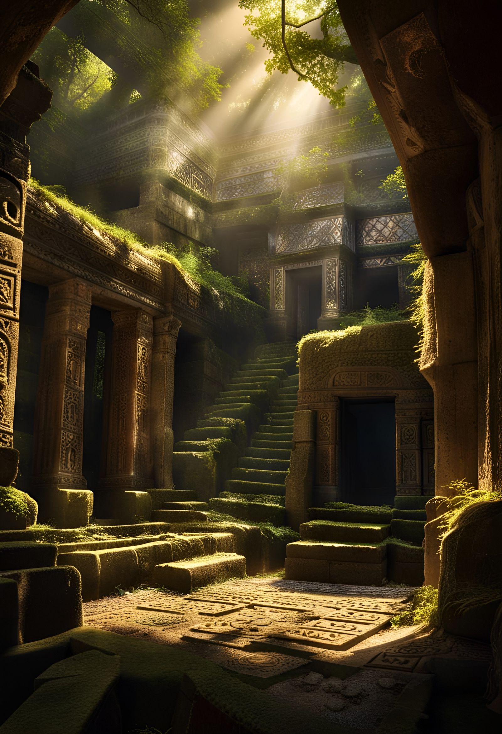 Mystical Crumbling Stone Structures with Cryptic Symbols