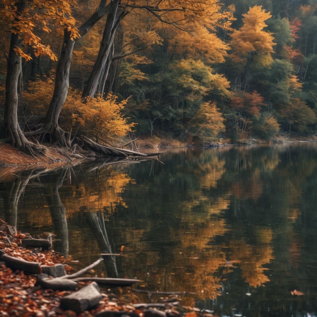 Hyperrealistic Autumn Lake in Cinematic Composition