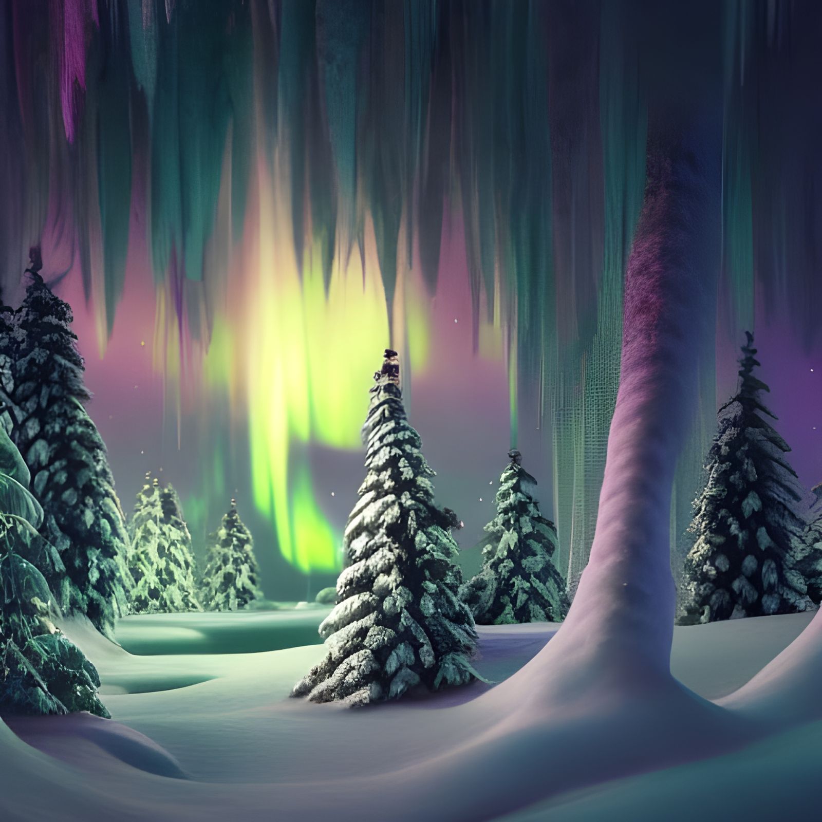 Tropical Forest in Snow Globe Under Northern Lights