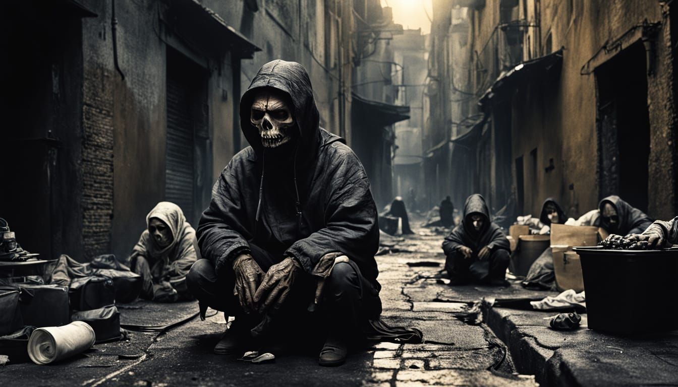 Dystopian Baby in Street: Surreal Cinematic Oil Painting