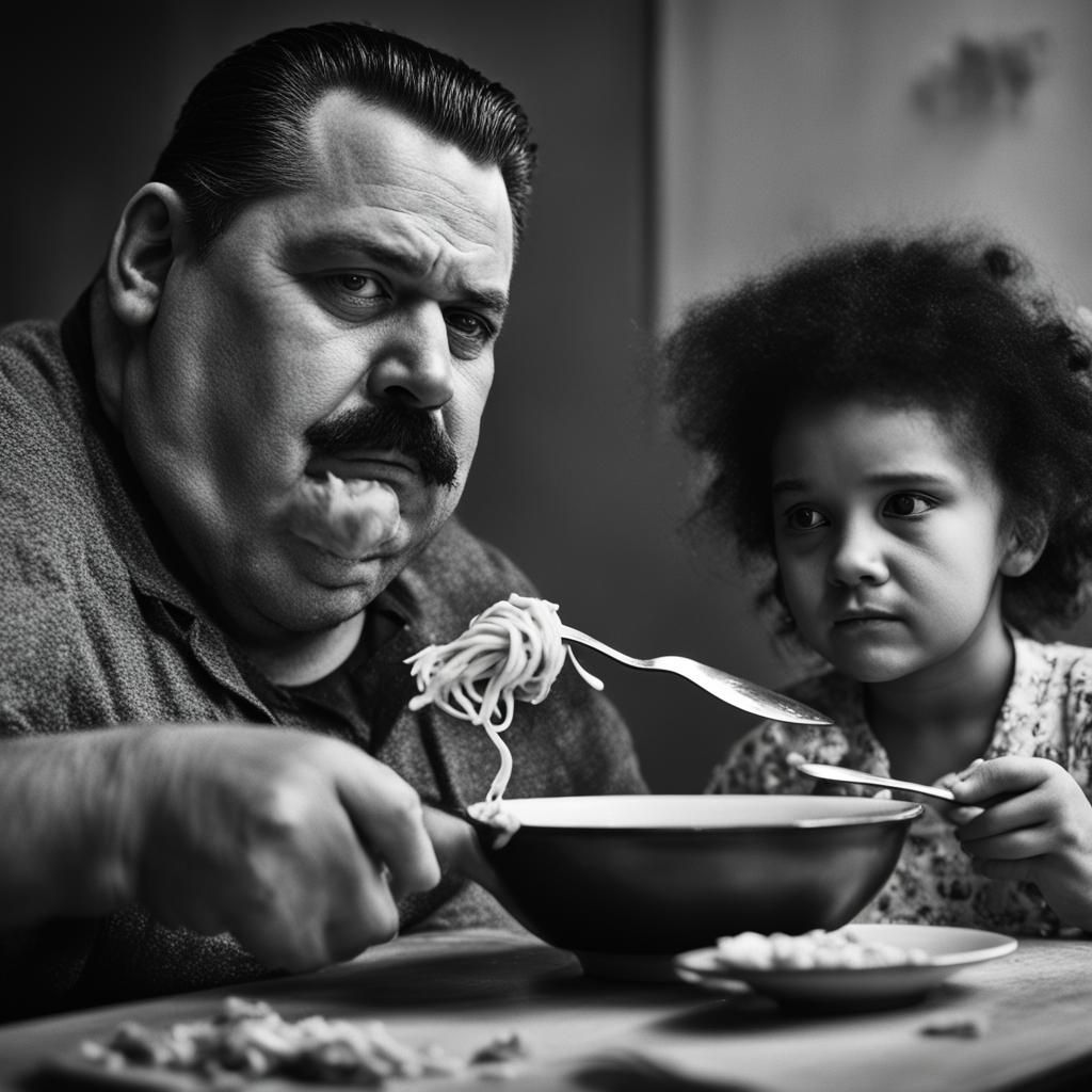 Film Noir Portrait: Man Eating Pasta with Wife