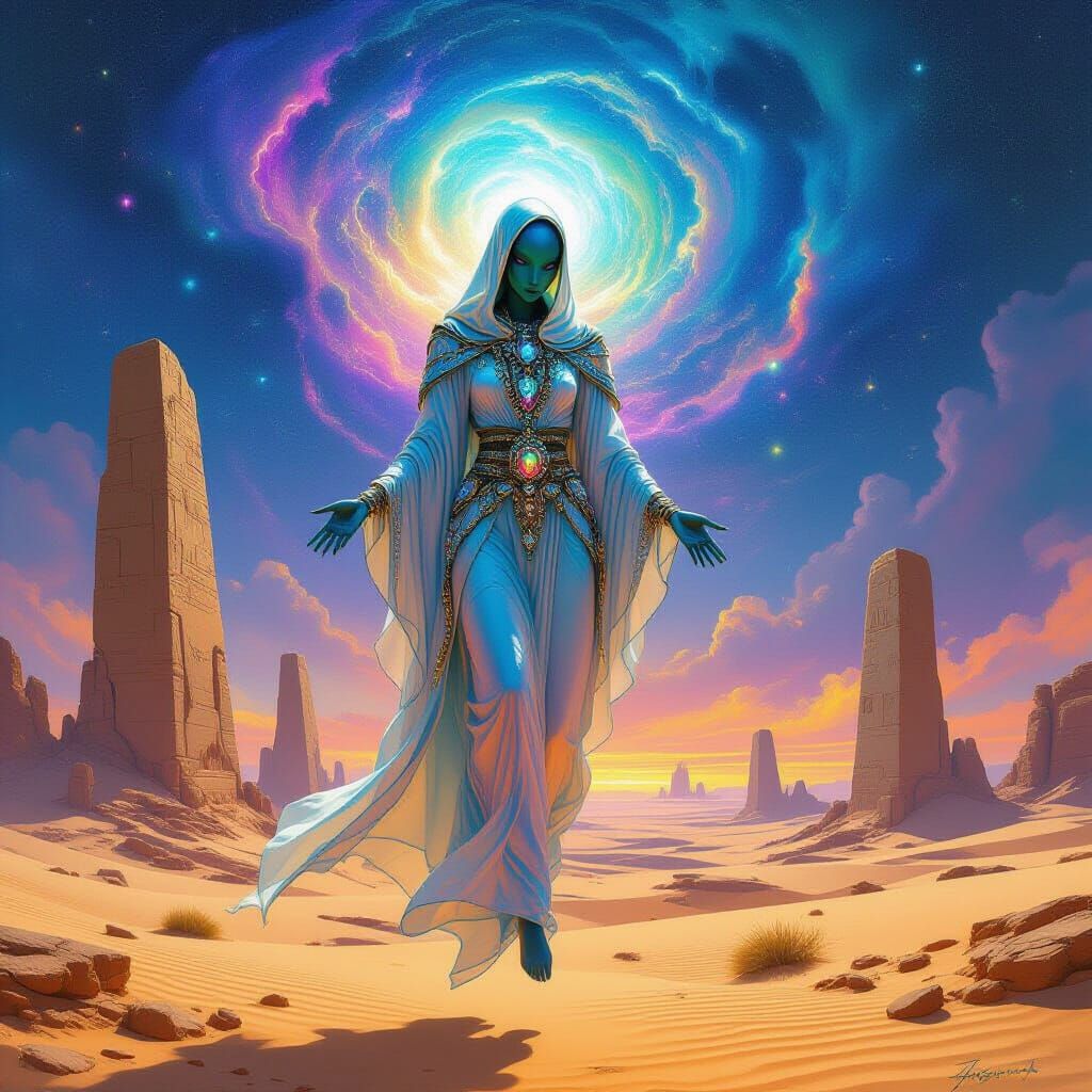 Alien Being in Mystical Desert Landscape