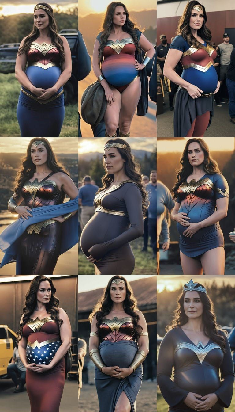 Ethereal Pregnant Wonder Woman in Cinematic Film Still