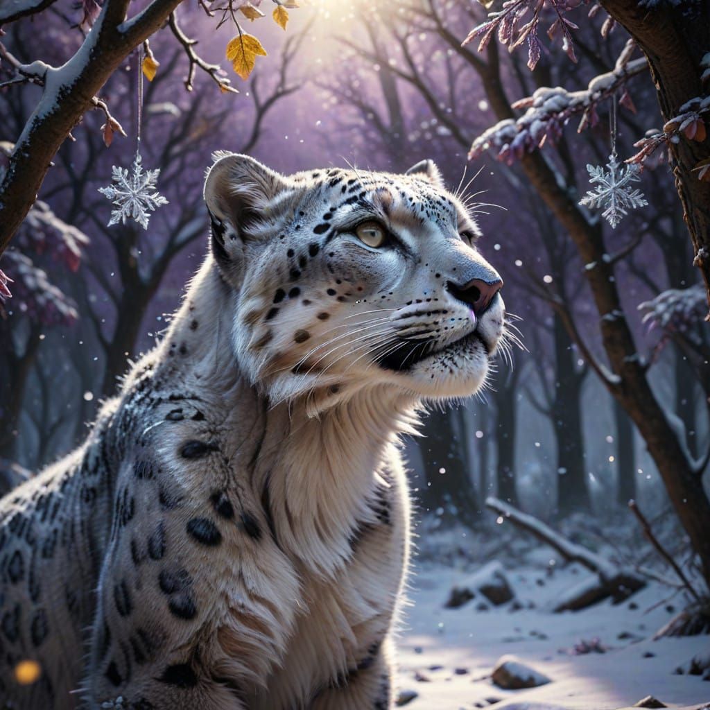 Regal Snow Leopard Amidst Snowy Serenity