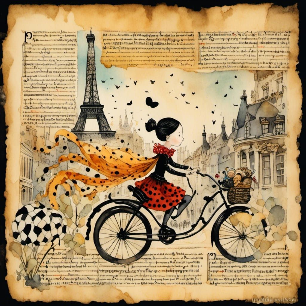 Girl's Adventure in Paris: Watercolor Children's Book Page