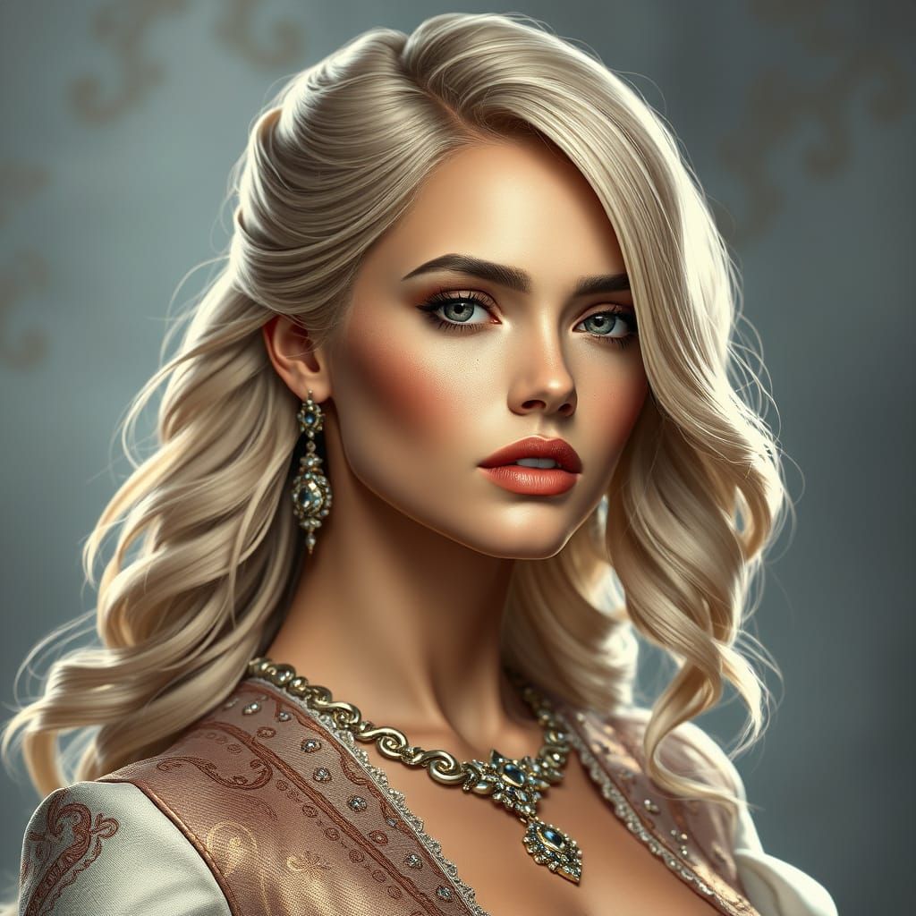 A striking Blonde woman exudes confidence and grace