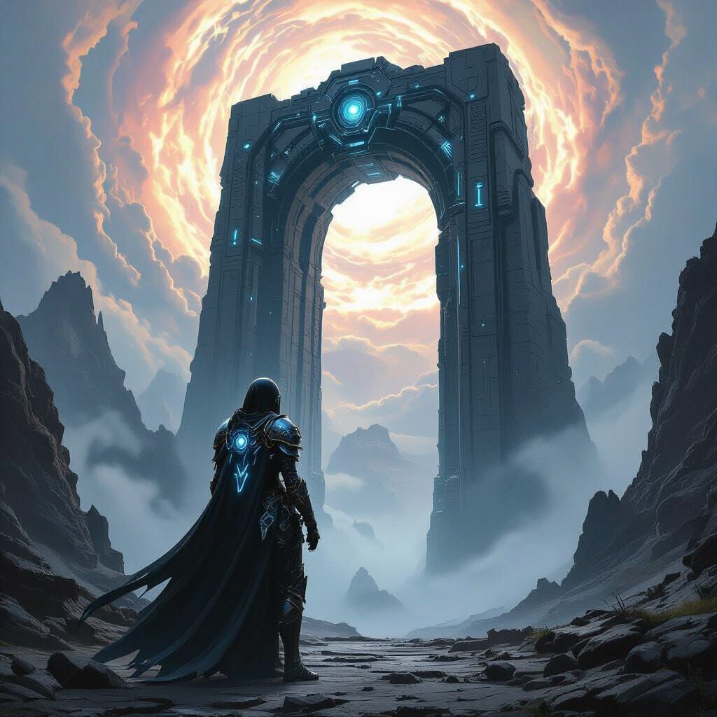 Biomechanical Knight Guarding Ancient Gateway