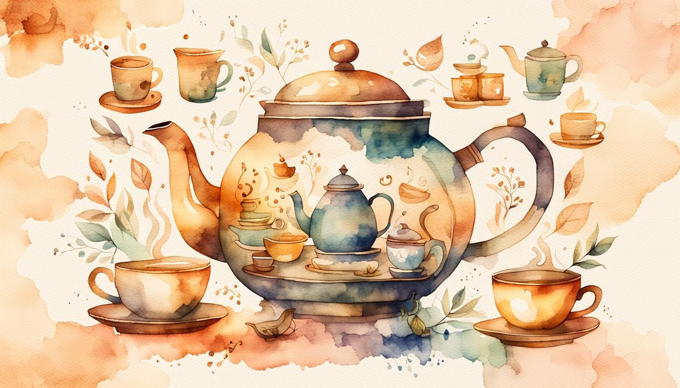 Steaming Teapot on Vintage Academic Background in Whimsical...