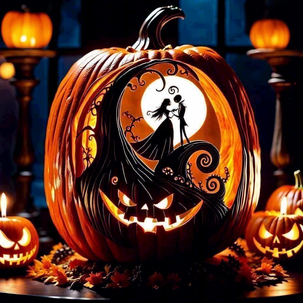 Jack Skellington Pumpkin Carving: Sharp Focus, Bokeh