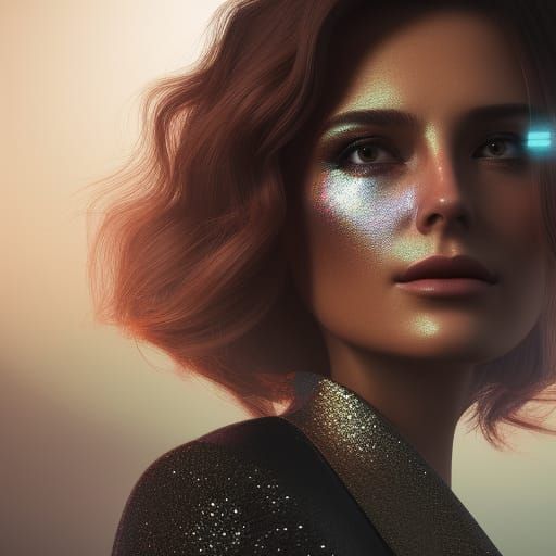 Demure Woman Portrait in Iridescent Fairycore Style