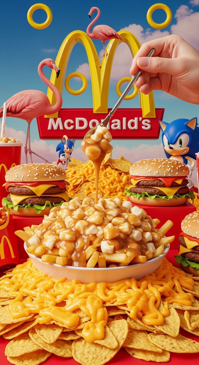 Retro-Futuristic Feast with Poutine, Nachos, and Flamingos