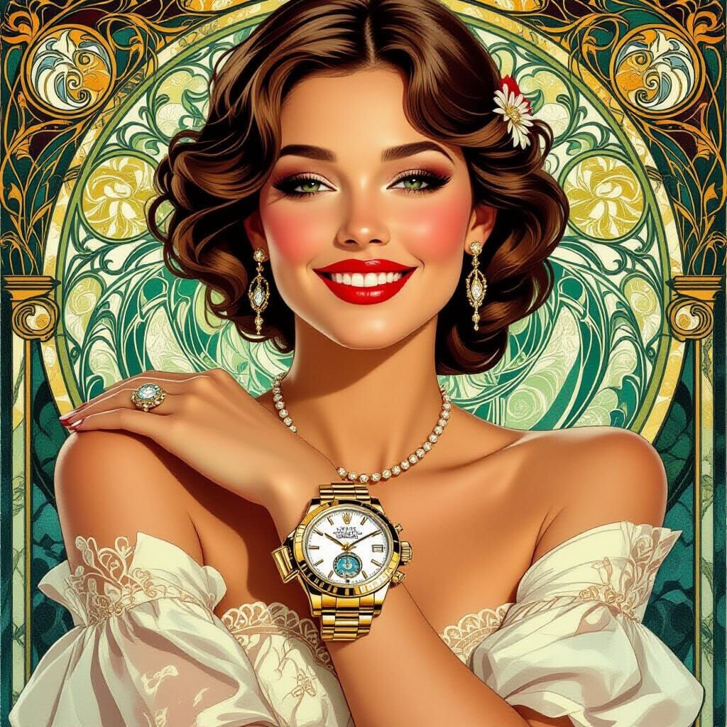 Elegant Woman's Rolex Watch with Fountain Mechanism