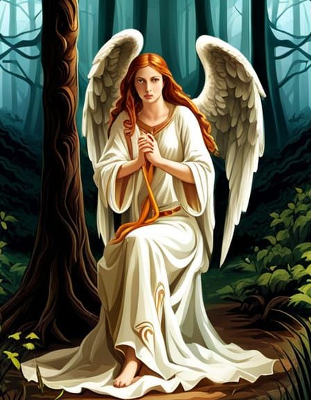 Angelic Figure Holding Hand in Dark Celtic Woods