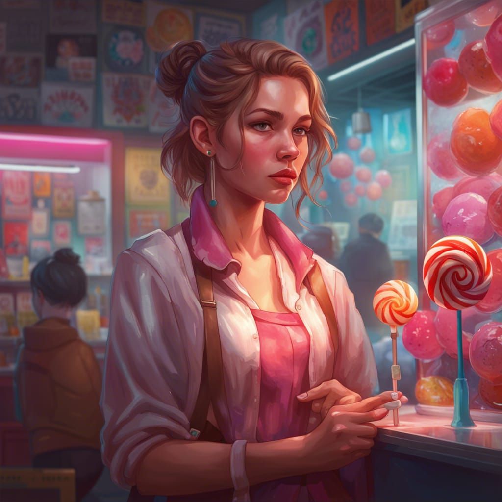 Girl with Lollipop: Hyperdetailed Art Nouveau Portrait