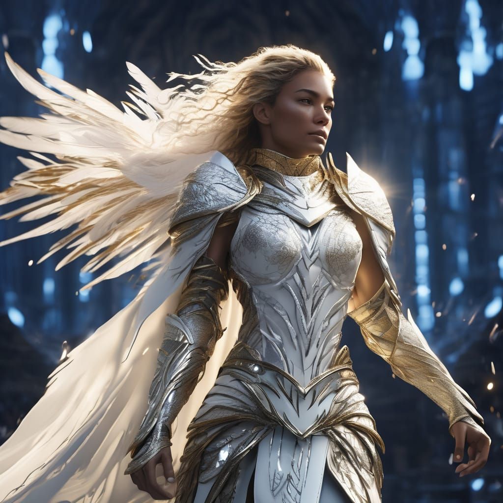 Fantasy Female Warrior in Aerodynamic Silver Suit