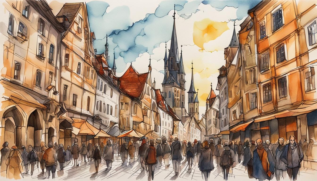 Surrealist Nuremberg Cityscape in Mixed Media Style