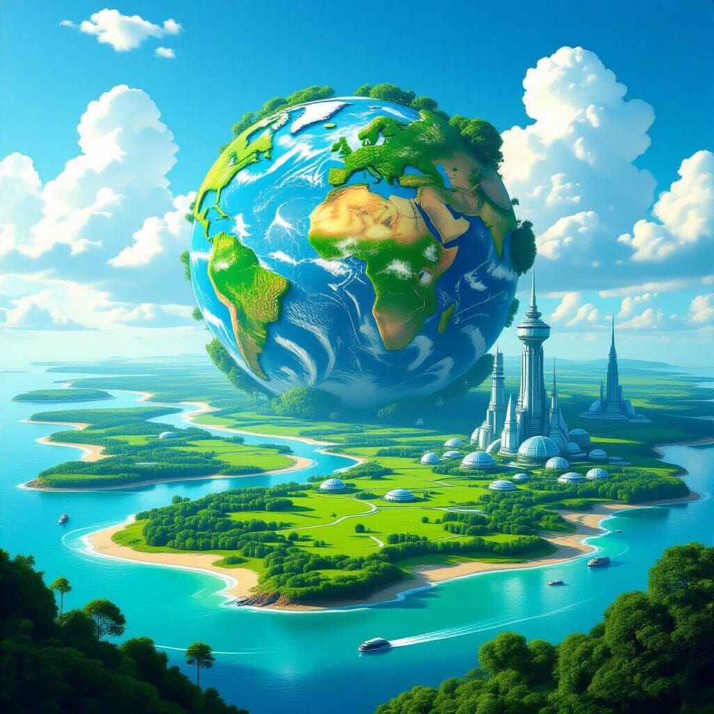 Lush Green Planet with Biodomes in Futuristic Style