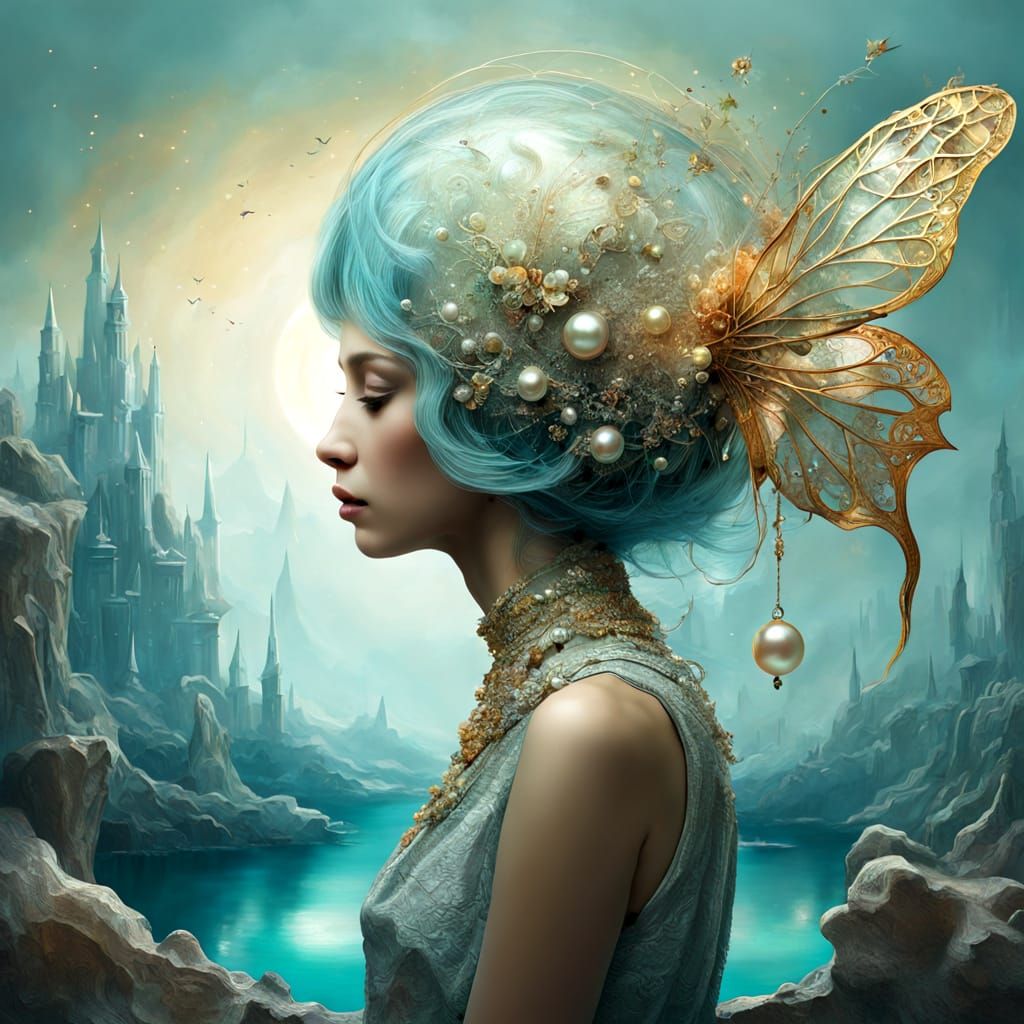 Fairy With Fractal Pearl Hair In A Shell