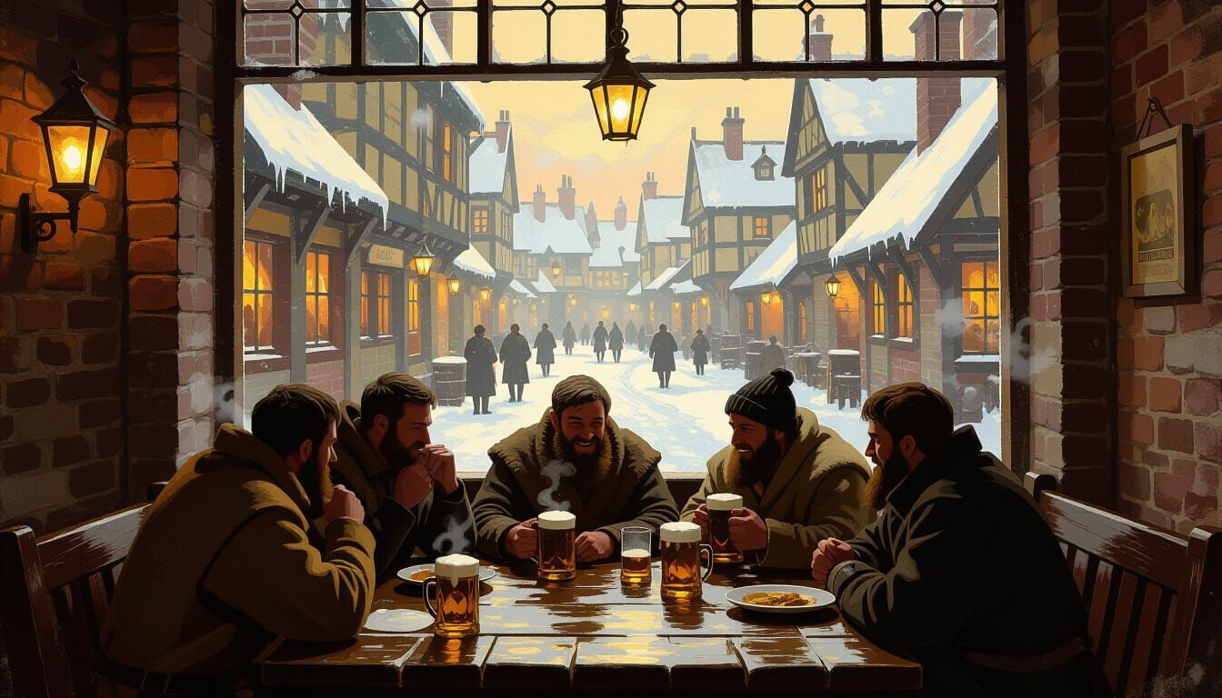 Cozy Tavern Scene in Neo-Impressionist Style