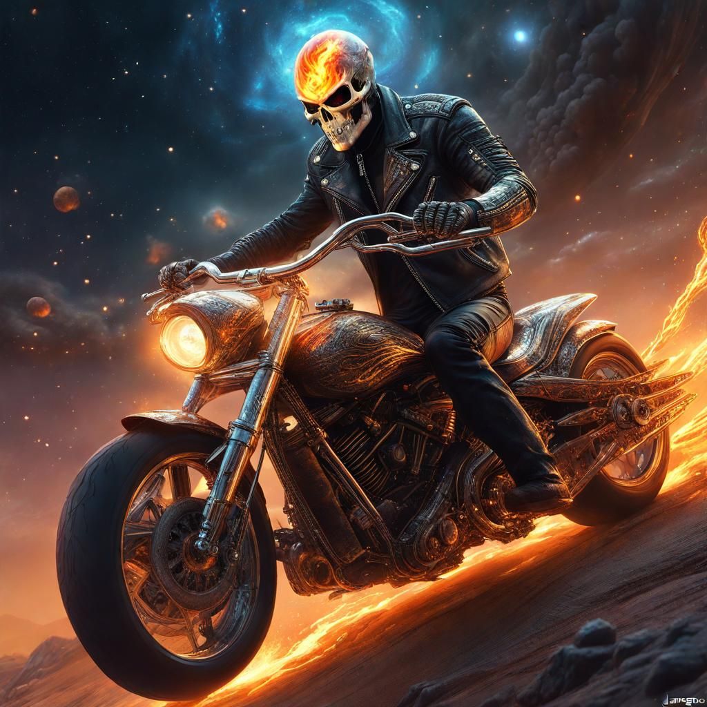 Ghost Rider in Cosmic Flight: Digital Astral Art