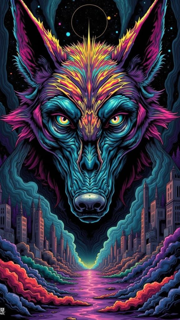 Surreal Big Bad Wolf in Comic Book Style