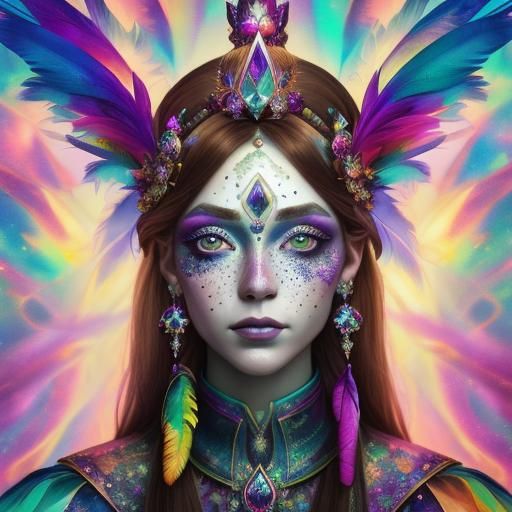 Gemstone Fantasy Portrait in Holographic Astral Style