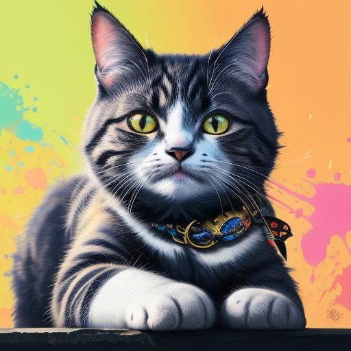 Maximalist Splash Art of Hyperdetailed Cats
