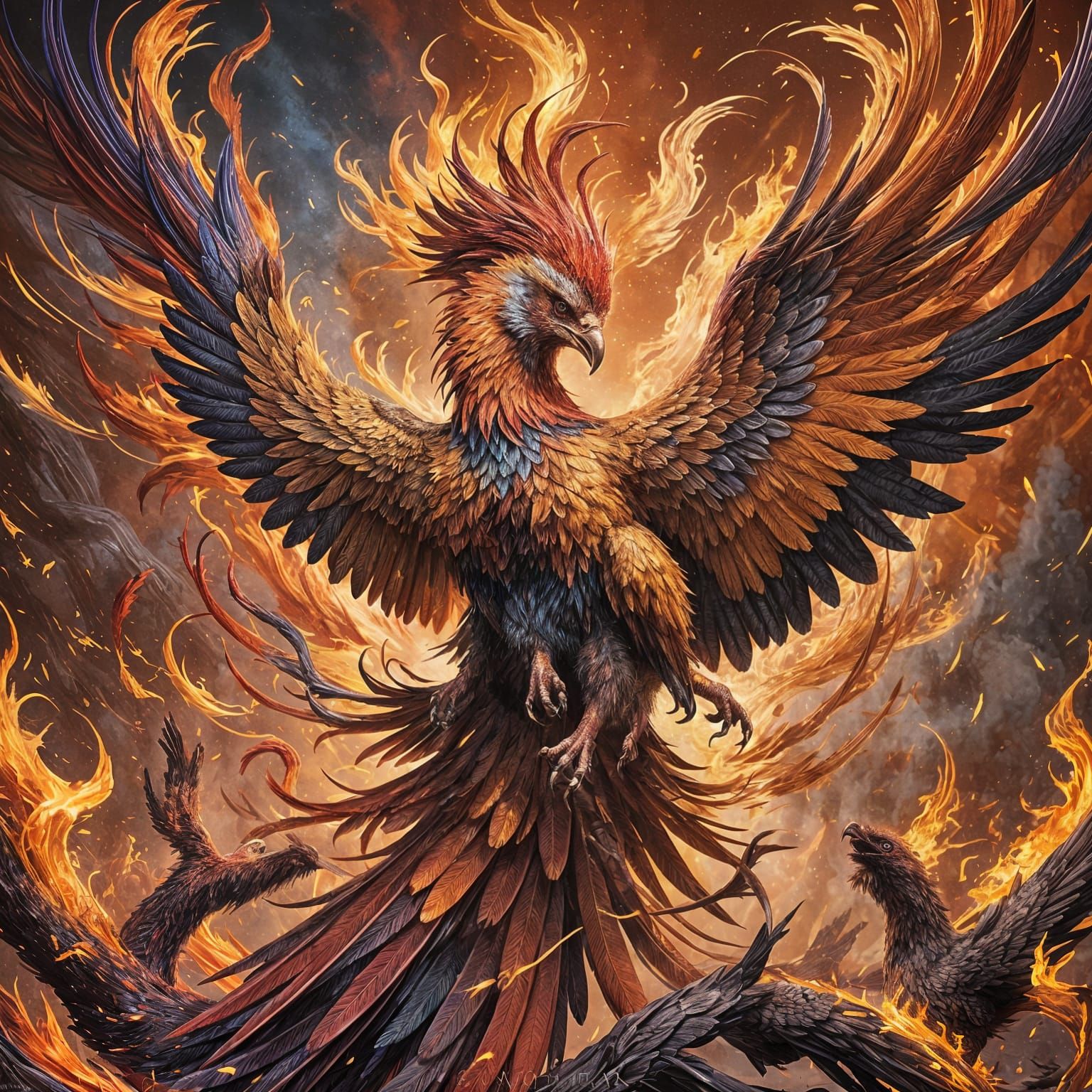 Phoenix Rising: Hyperrealistic Splash Art Illustration