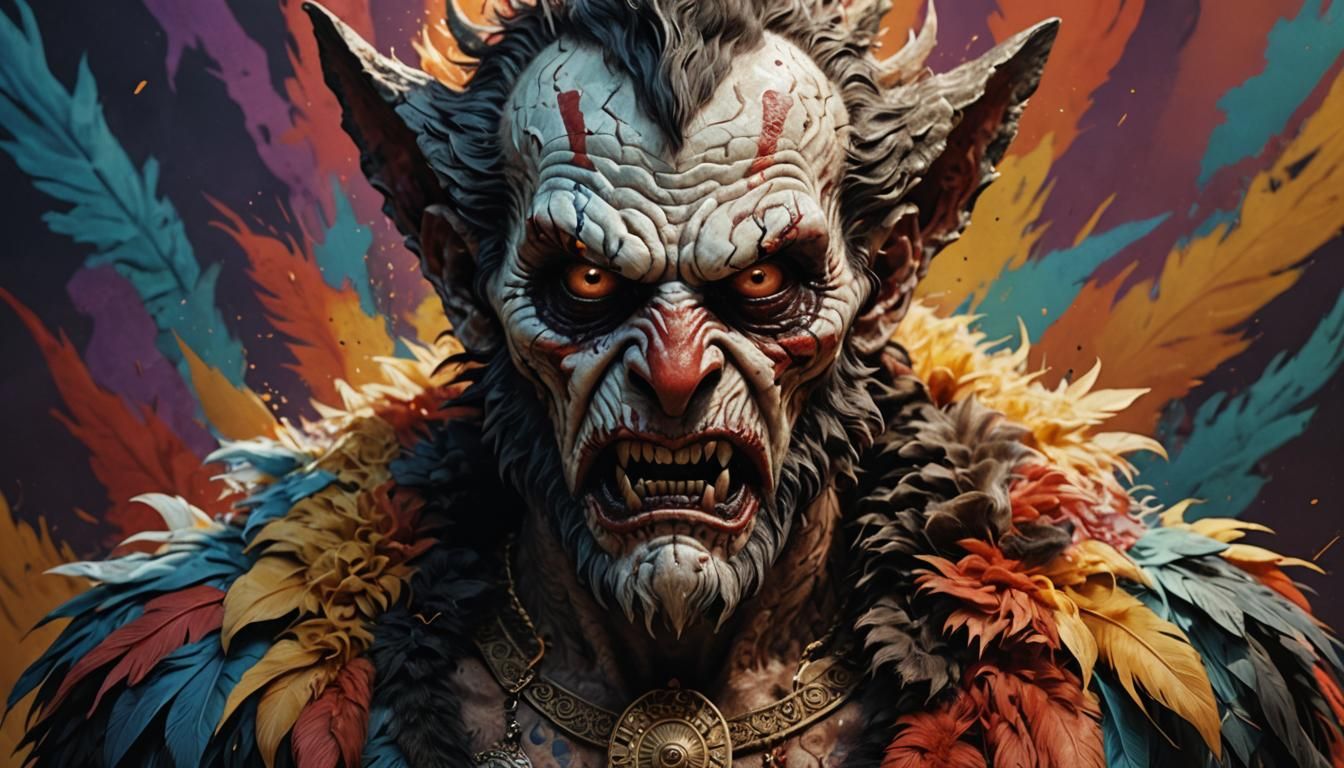 Pazuzu Covered in Fur: Hyperrealistic Splash Art