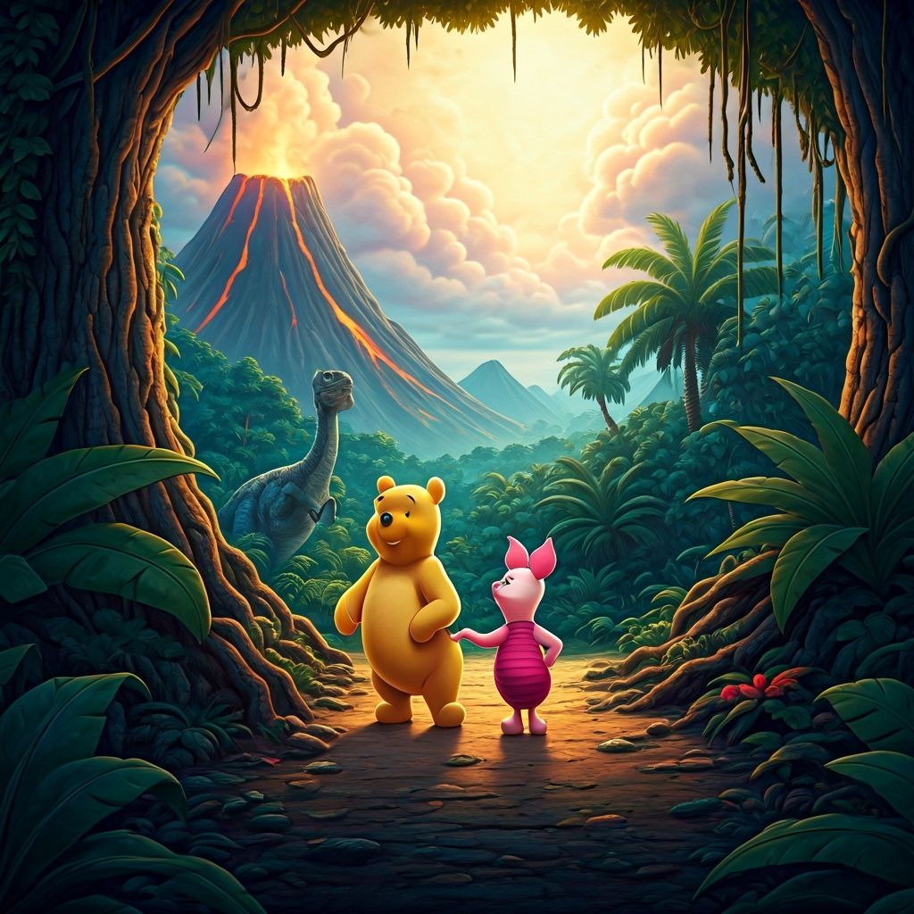 Pooh and Piglet's Prehistoric Adventure in Pixar Style