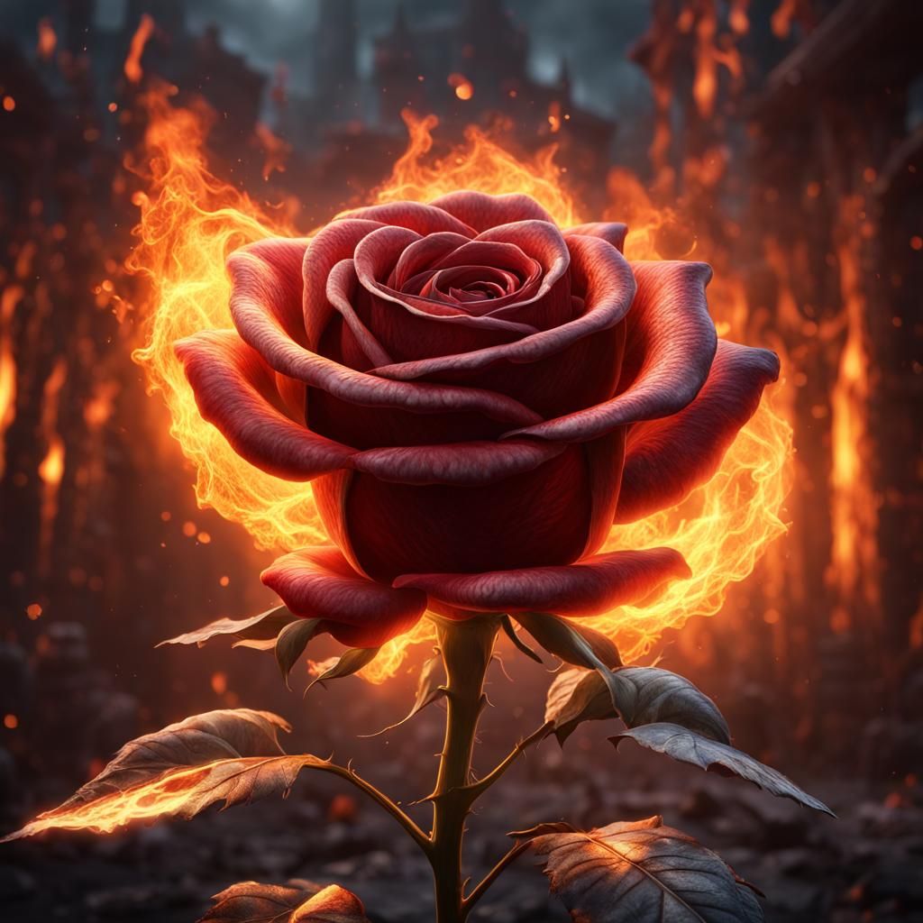 Fiery Rose: Detailed Matte Painting in Deep Color