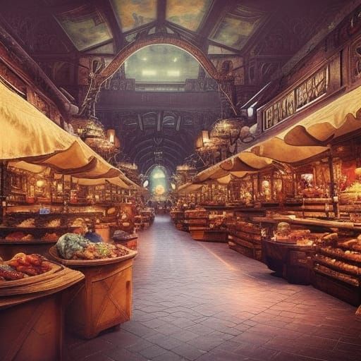 Epic Renaissance Market Scene in Maximalist Style