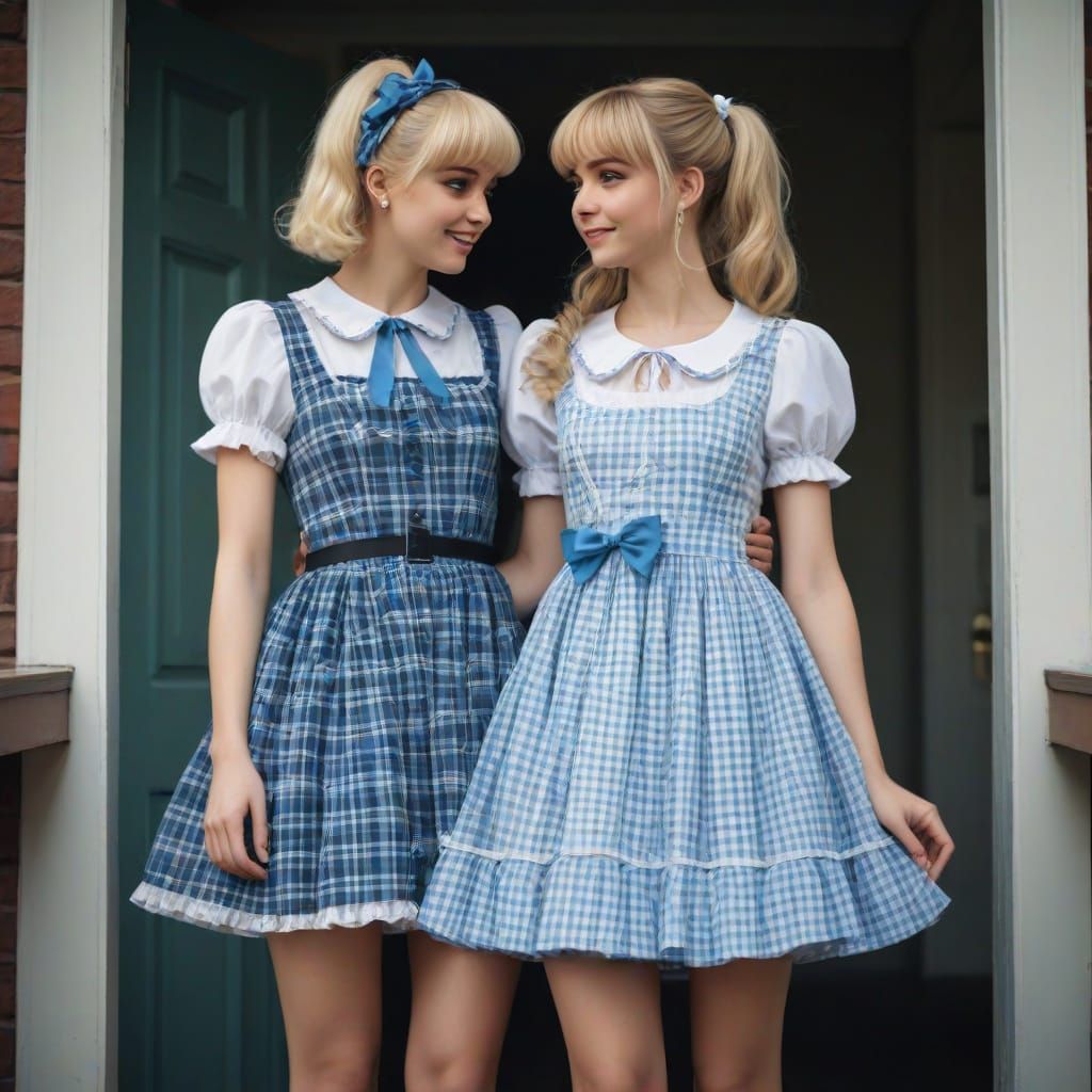 Girl Whispers to Crossdressing Guy in Frilly Babydoll Dress