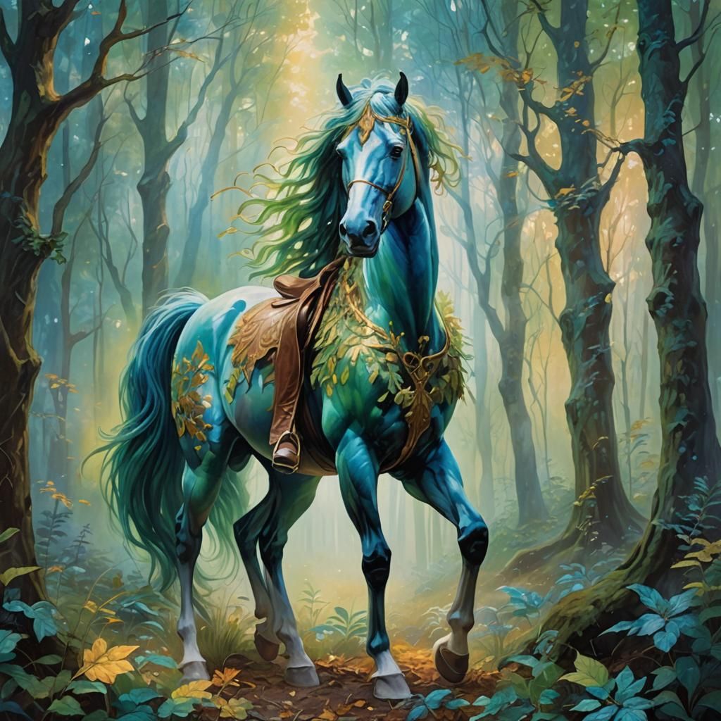 Mystical Centaur in Forest: Vibrant Oil Painting
