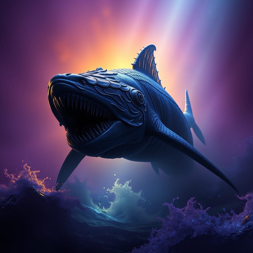 Megalodon Emerges: Dark Fantasy Art Nouveau Style