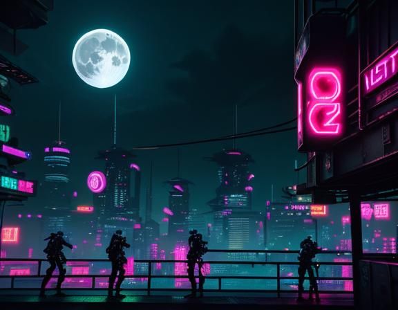 Cyberpunk Team in Neon City: Anime Illustration