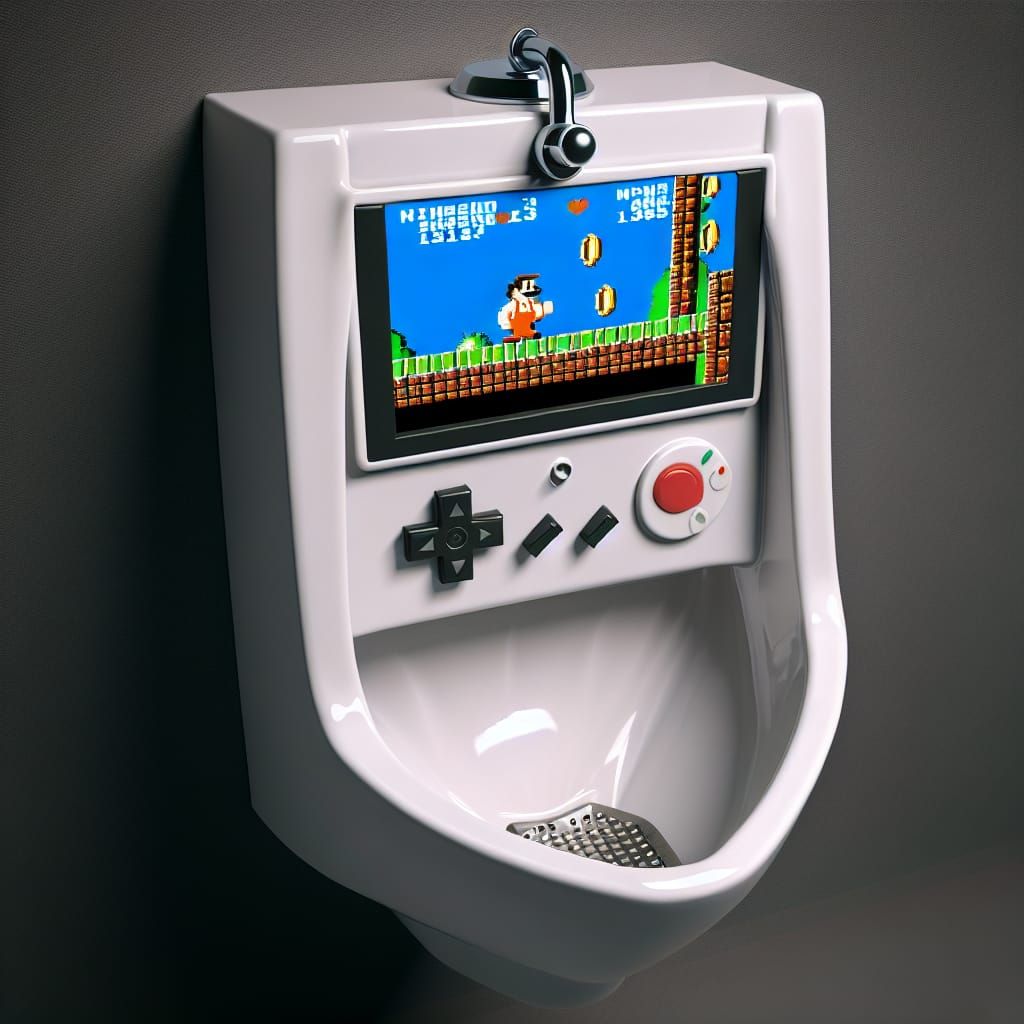 Urinal Retrofitted as Playable Arcade Game Console