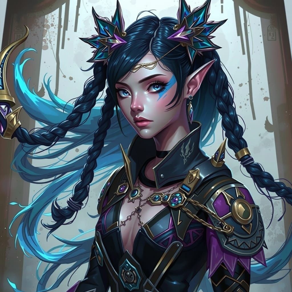 Dynamic Assassin Female with Blue Braids in Vibrant Colors