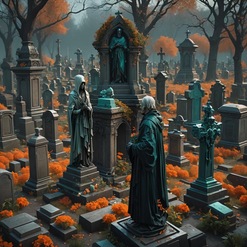 a dark eerie cemetery filled with deadly pale looking vampir...