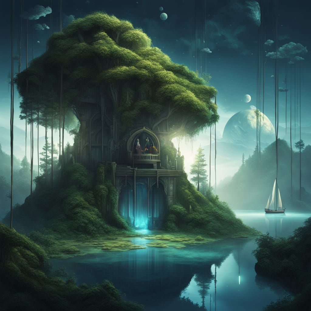 Miniature World Inside Pocket Watch Surreal Landscape